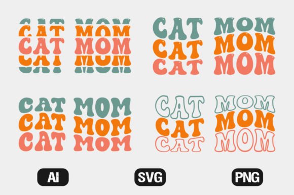 Cat Mom Retro Wavy SVG Bundle T-shirt
