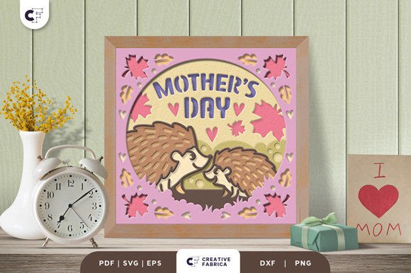 Mama and Baby Hedgehog 3D Shadow Box